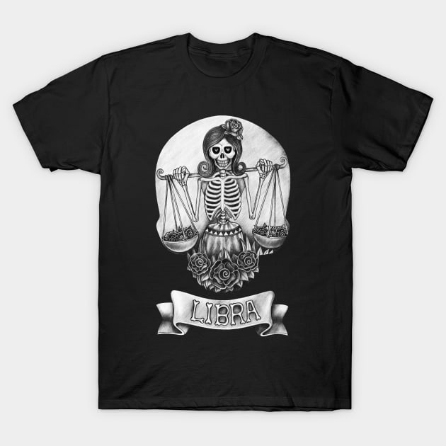 Zodiac libra skull. T-Shirt by Jiewsurreal